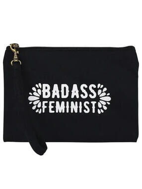 Malia Designs Cambodia "Badass Feminist" Wristlet Pouch Fair Trade Zip NWT!